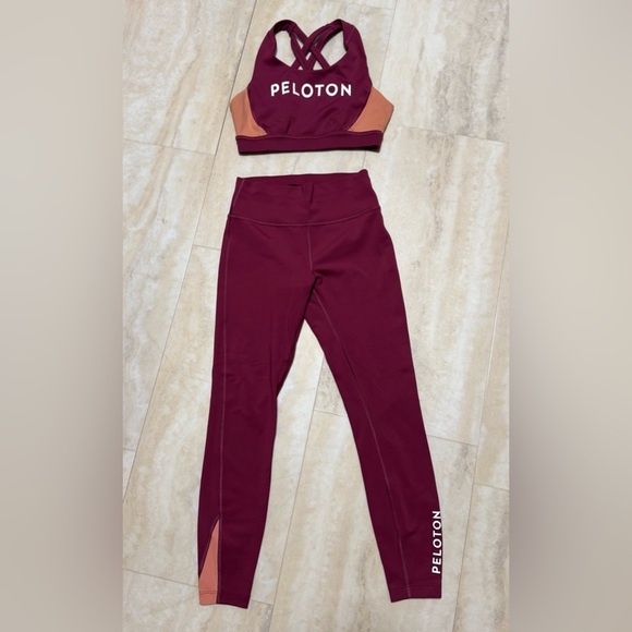 PELOTON maroon racer back bra and leggings, 23” (S) - Picture 2 of 6